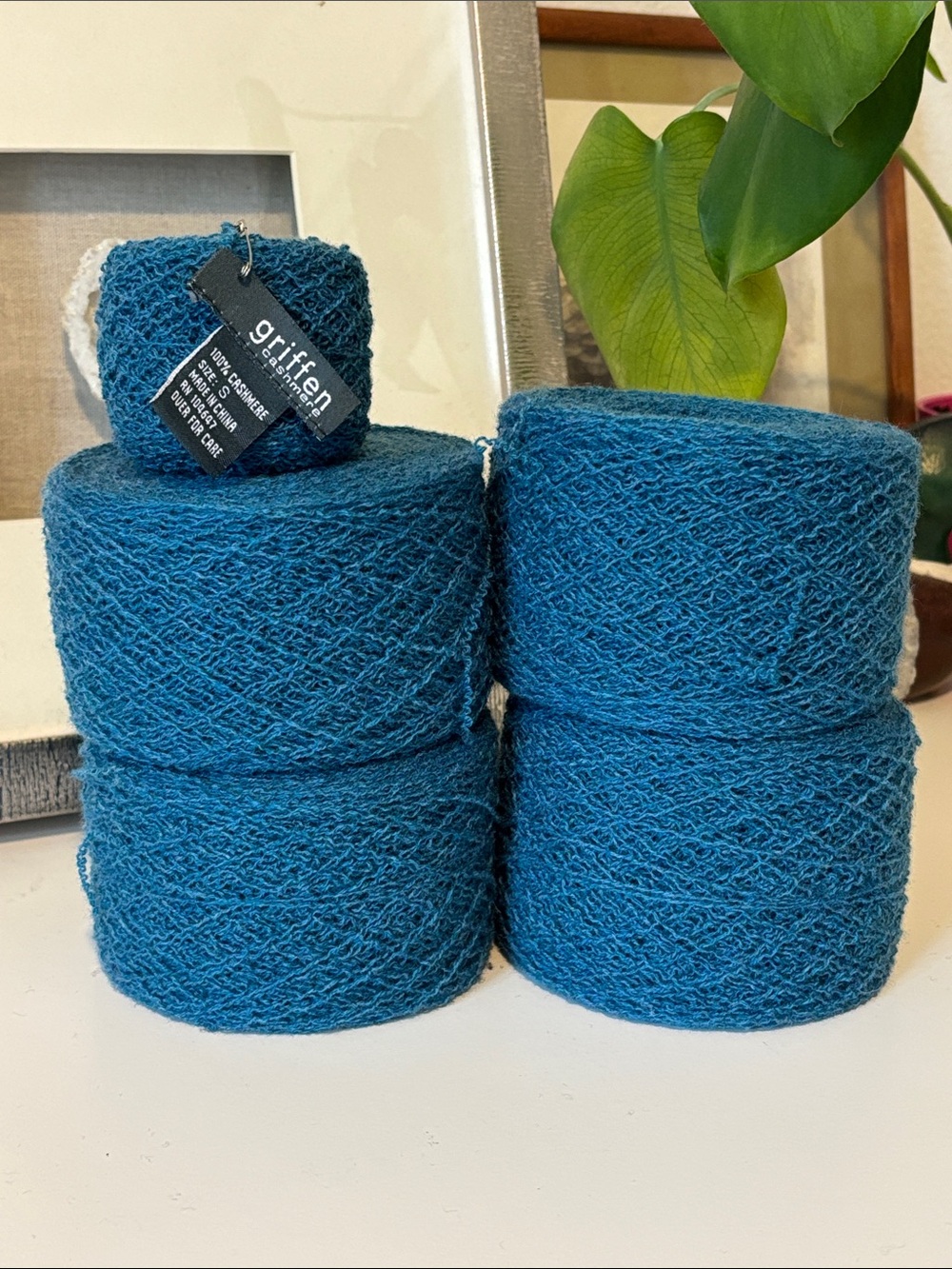 100% Cashmere Aqua Blue Recycled Lace Weight Yarn Bundle of 4 Cakes 219 grams